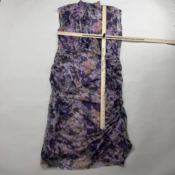 Chico's Purple Ruched Mesh Midi Dress Lined Sleeveless Stretch 16/18 (Chico 3) - Picture 6 of 11